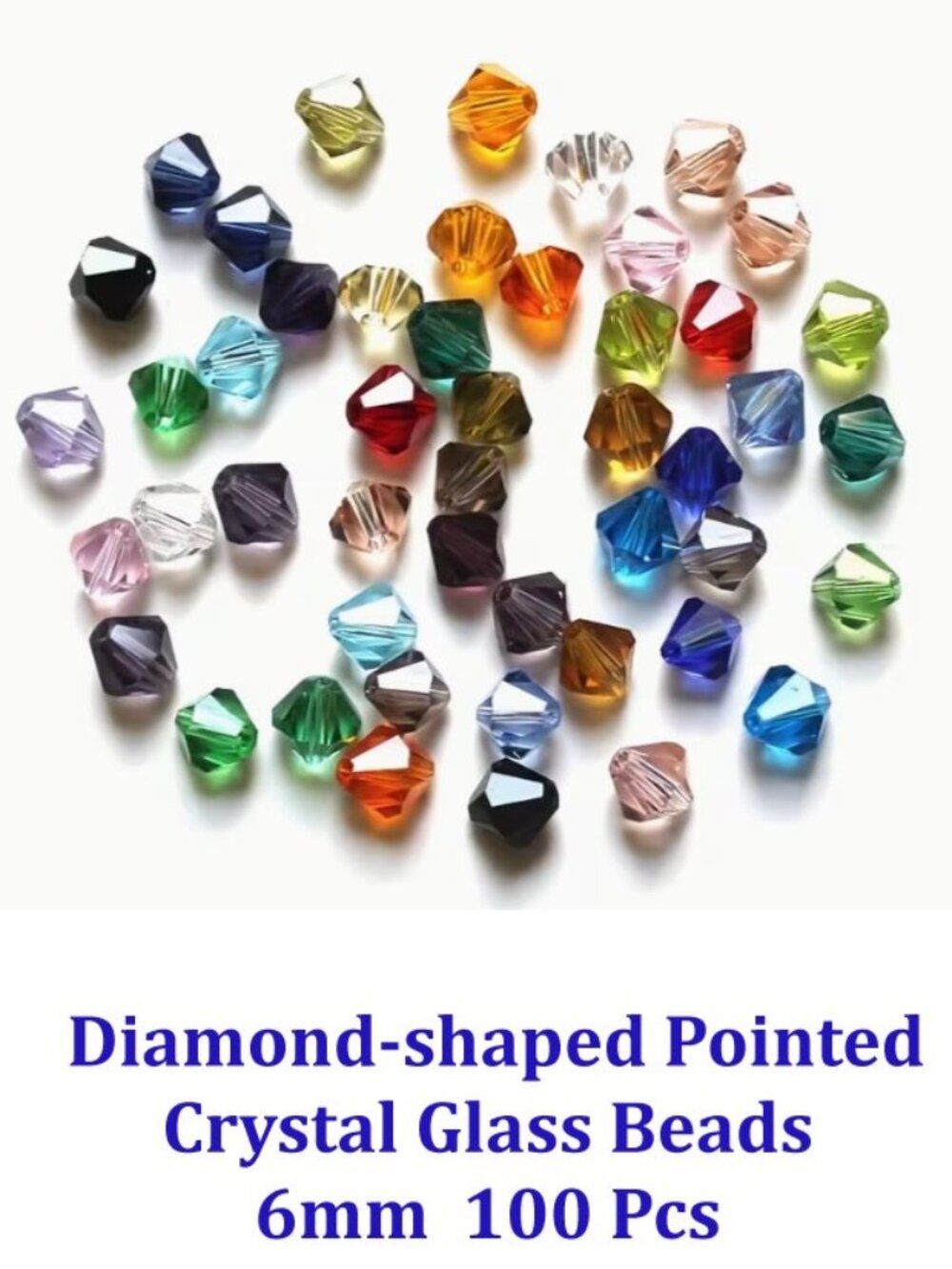Diamond-shaped Pointed  Crystal Glass Beads  6mm  100 Pcs